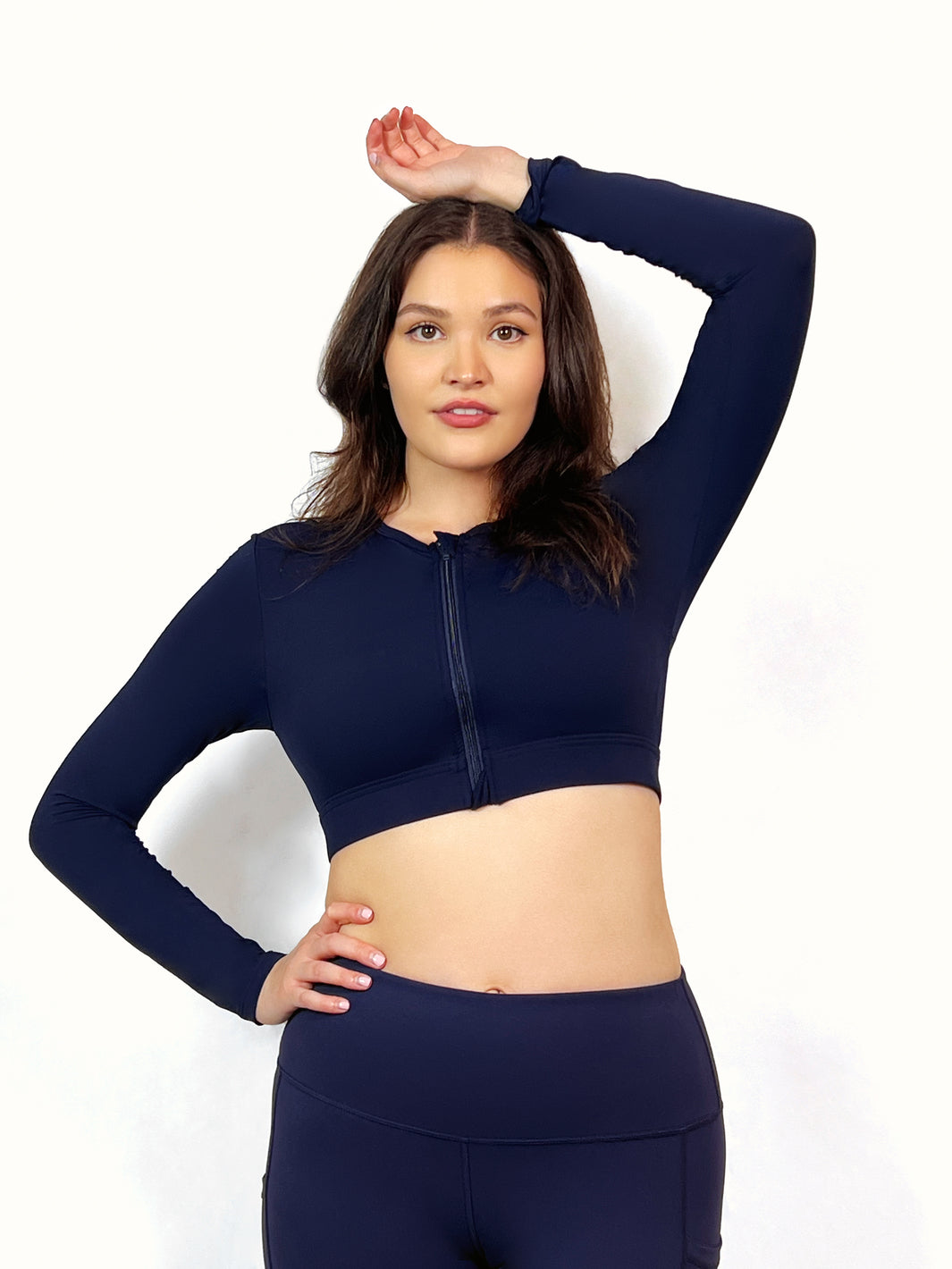 Demure Essential Long Sleeve Sports Bra in Nila Blue